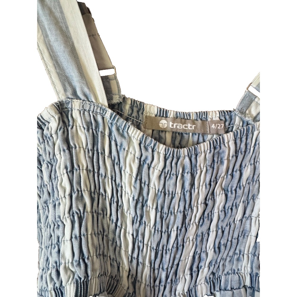 NWT Tractr Smocked Wide Leg Jumpsuit Lyocell Striped Indigo Blue/White- Size 4